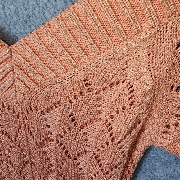 Vtg Y2K Cache Short Sleeve V Neck Open Knit Long Sweater Top Orange Metallic XS - Picture 5 of 12